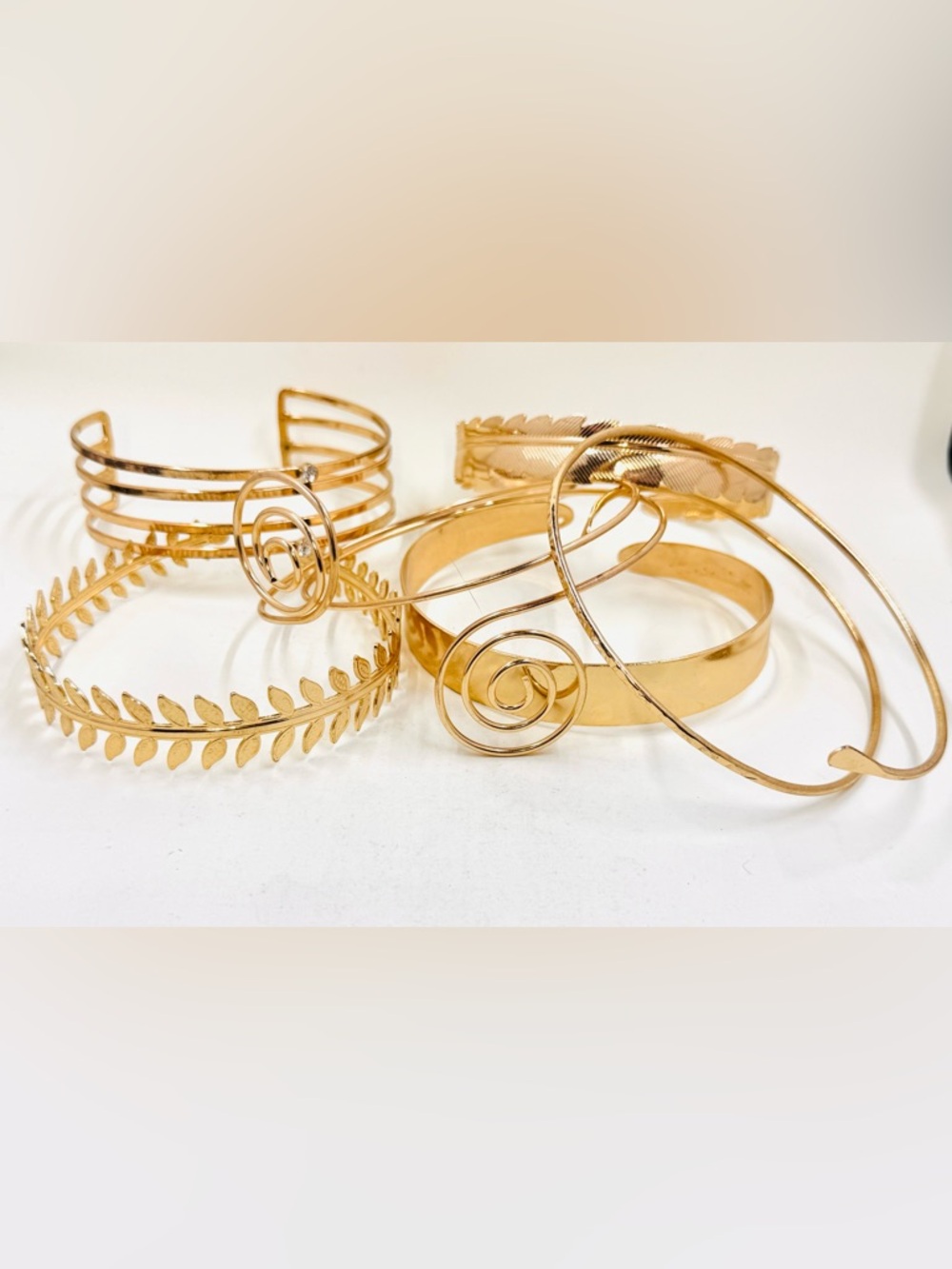 Gold Tone Leaf & Swirl Statement Arm Band Cuff Set of 6 - Picture 2 of 4